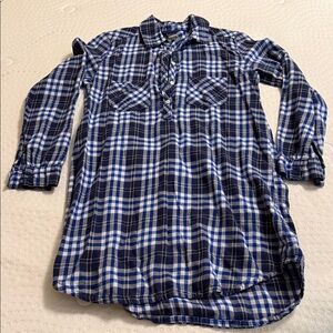 aerie Blue Plaid Shirt with Yellow Accent